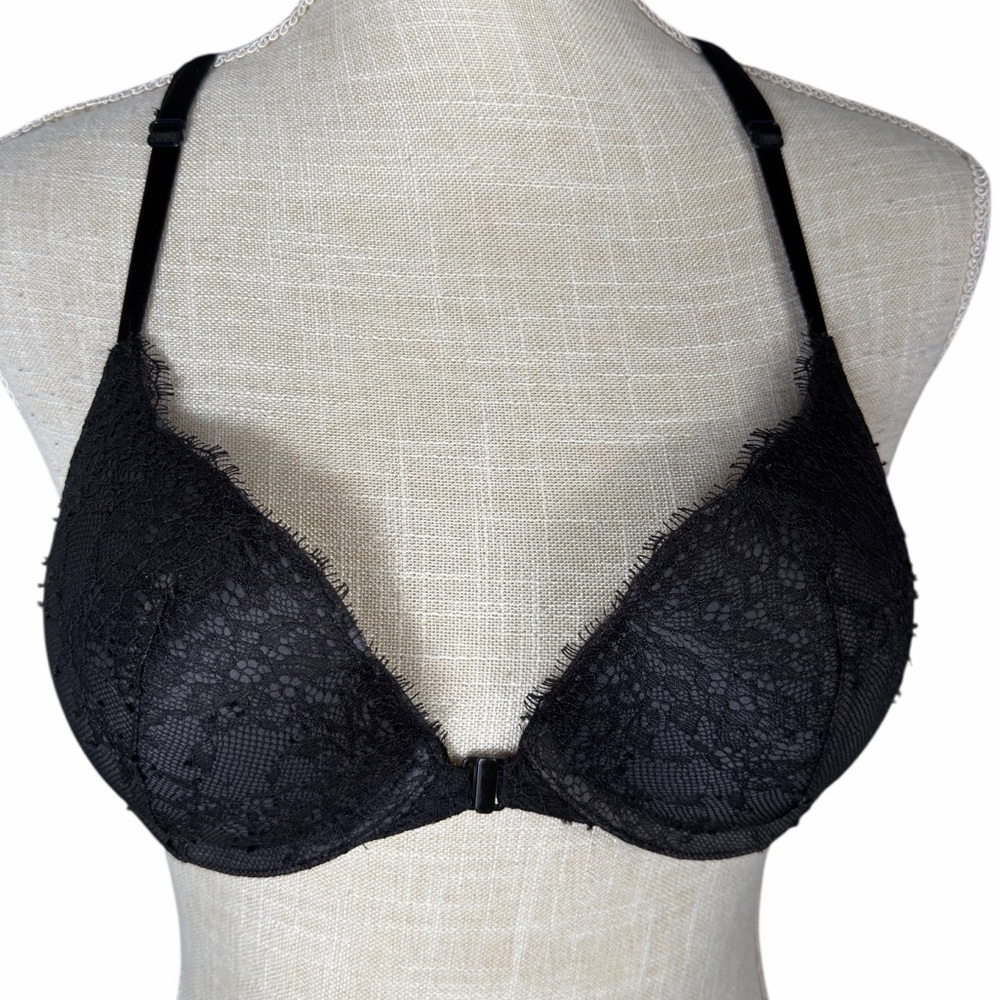 Victoria’s Secret Black Very Sexy Lace Up Corset Back Detail Push Up Bra